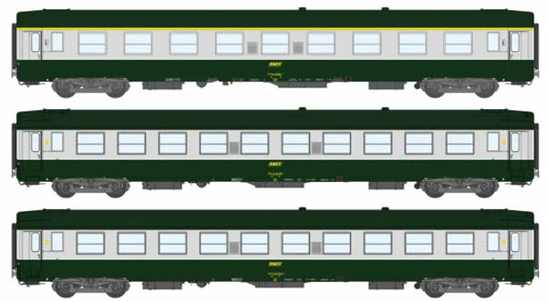 REE Modeles VB-203 - 3pc Passenger Coach Set UIC (2 x B10 & 1 x A9) Green 302 / ALU, Yellow Logo
